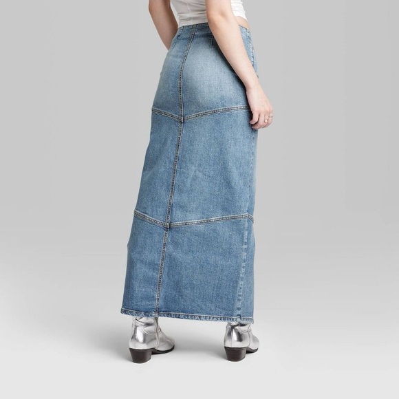 NWT! Wild Fable Mid-Rise Chevron Denim Maxi Skirt - Picture 4 of 10